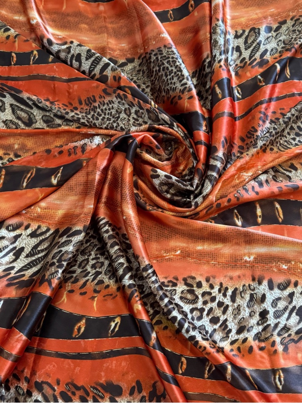 Orange Animal Print Satin Fabric